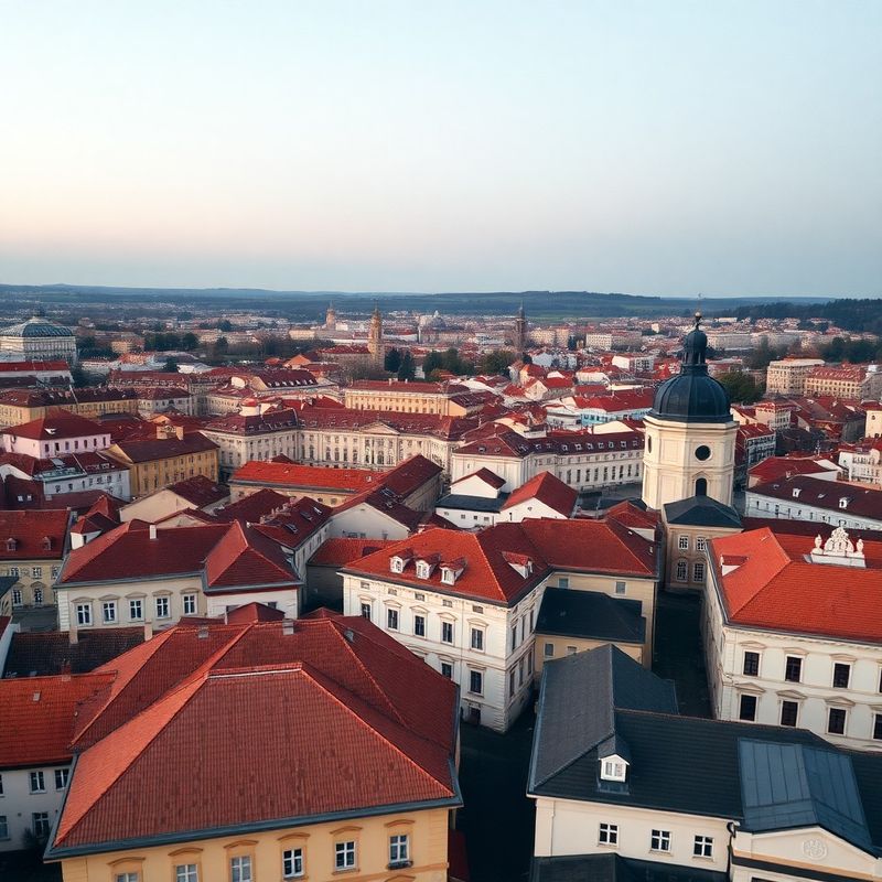 Letecký pohľad na Nitru za súmraku v terakotovo-krémových tónoch